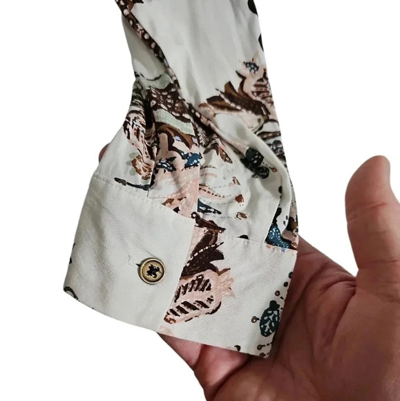 Chico’s Small (0) Beige Blue Floral Lace-Up Blouse Boho Western Collared Top - Picture 3 of 8